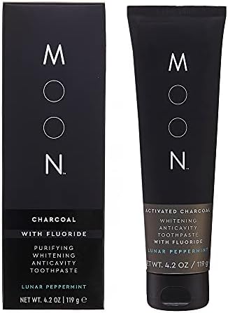 MOON Charcoal Whitening Toothpaste, Fluoride, Cavity Protection, Lunar Peppermint for Fresh Breath, for Adults 4.2 oz