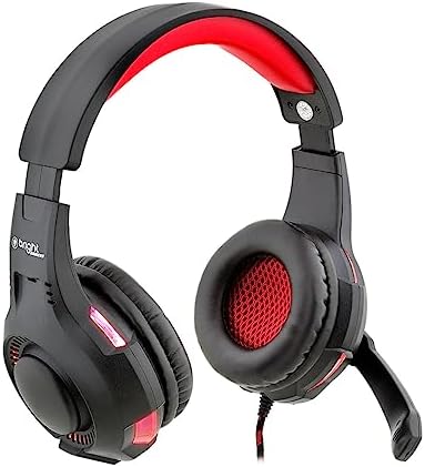 Bright Headset Fone Gamer com LED Vermelho P2 USB com haste regulável, controle de volume, microfone integrado, captação de voz 0468