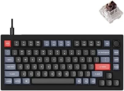 Keychron V1 75% Wired Mechanical Keyboard, QMK/VIA Programmable, Hot-swappable K Pro Brown Switches, Compatible with Mac Windows Linux - Carbon Black