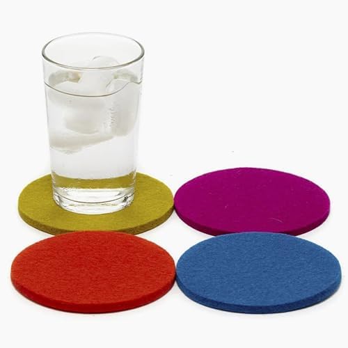 Graf Lantz - Bierfilzl Felt Coasters - Round - 100% Merino Wool - Moisture Wicking - Heat Resistant - Sustainable - Home Decor - Bar Decor - Housewarming Gift - 4 Coaster Set - 4" Circles - Electric