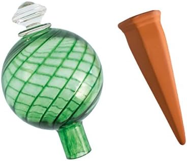 Plant Nanny 12oz Green Spiral Fluted Watering Globe & Stake Set