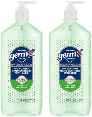 Germ-X Advanced Hand Sanitizer with Aloe and Vitamin E, Non-Drying Moisturizing Gel, Instant and No Rinse Formula, Pump Bottle, 1 Liter (Pack of 2)