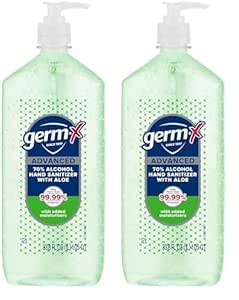 Germ-X Advanced Hand Sanitizer with Aloe and Vitamin E, Non-Drying Moisturizing Gel, Instant and No Rinse Formula, Pump Bottle, 1 Liter (Pack of 2)