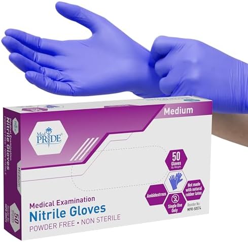 MED PRIDE Nitrile Medical Exam Gloves Medium [Box of 50]- Disposable Powder & Latex-Free Surgical Gloves For Doctors Nurses Hospital & Home Use