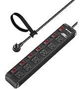 CRST 6 Outlet Heavy Duty Power Strips with Individual Switches, 15AMP/1875W Surge Protectors Meta...