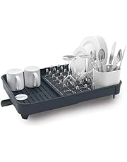 Joseph Joseph 85040 Extend Expandable Dish Drying Rack and Drainboard Set Foldaway Integrated Spout Drainer Removable Steel Rack and Cutlery Holder, Gray