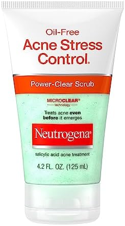 Neutrogena Oil-Free Acne Stress Control Power-Clear Facial Scrub, 2% Salicylic Acid Acne Treatment Medication, Exfoliating Daily Acne Face Scrub for Acne-Prone Skin Care, 4.2 fl. oz