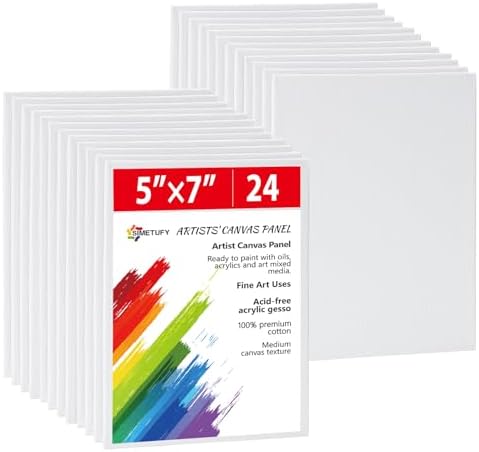 Simetufy 24 Pack Canvas Boards for Painting 5x7 Inch Small Canvases for Painting Canvas Panels, Gesso Primed Acid-Free 100% Cotton Blank Canvas for Acrylics Oil Painting Art Supplies