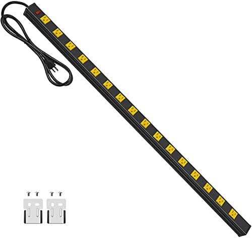 JUNNUJ Long Metal 16 Outlet Power Strip, Wide Spaced Garage Industrial Power Strip, Heavy Duty Power Strip with 6 FT Cord 15A, 125V, 1875W. Yellow