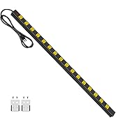 JUNNUJ Long Metal 16 Outlet Power Strip, Wide Spaced Garage Industrial Power Strip, Heavy Duty Po...