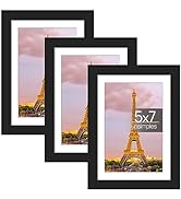 upsimples 5x7 Picture Frame Set of 3, Made of High Definition Glass for 4x6 with Mat or 5x7 Witho...