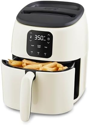 DASH Tasti-Crisp™ Ceramic Air Fryer Oven, 2.6 Qt., Cream – Compact Air Fryer for Healthier Food in Minutes, Ceramic Nonstick Surface, Ideal for Small Spaces - Auto Shut Off, Digital, 1000-Watt