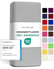 Jacobson Jersey Spannbettlaken Spannbetttuch Baumwolle Bettlaken (90x200-100x200 cm, Grau)