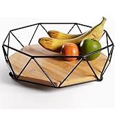 Fruit Bowl for Kitchen Counter - 12"W Metal & Wood Modern Fruit Bowl - Large Fruit Basket for Kit...