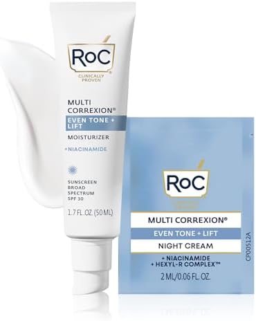 RoC Multi Correxion 5 in 1 Anti-Aging Daily Face Moisturizer with Broad Spectrum SPF 30 & Shea Butter, Skin Care Routine, (1.7 oz) with Night Cream Packette (Packaging May Vary)