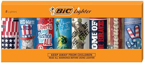 BIC Pocket Lighter, Special Edition Americana Collection, Assorted Unique Lighter Designs, 8 Count Pack of Lighters