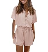 Fixmatti Women Summer Rompers Short Sleeve Button Up One Piece Casual Shorts Jumpsuits