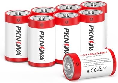 PKNOVA D Batteries 8 Pack, 1.5v LR20 D Cell Batteries, Long-Lasting Alkaline Size D Batteries for Outdoor Flash Light and Household Devices