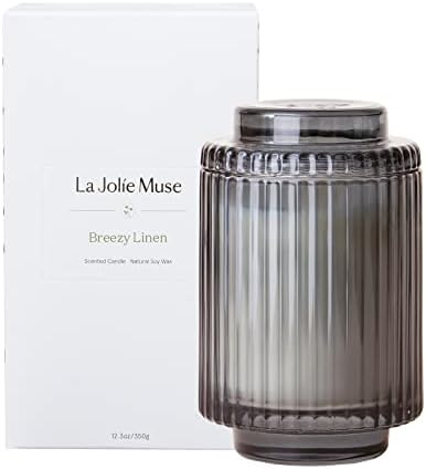 LA JOLIE MUSE Linen Scented Candle, Candles for Home Scented, Luxury Jar Candles Gifts for Women & Men, 80 Hours Long Burning, 12.3oz