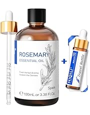 HIQILI 100ML Rosemary Oil for Hair Growth, Included empty 10ML Travel Bottle, 100% Pure Organic Therapeutic Grade for Hair Strengthening, Hair Loss, Dandruff, Add to Shampoo, Conditioner