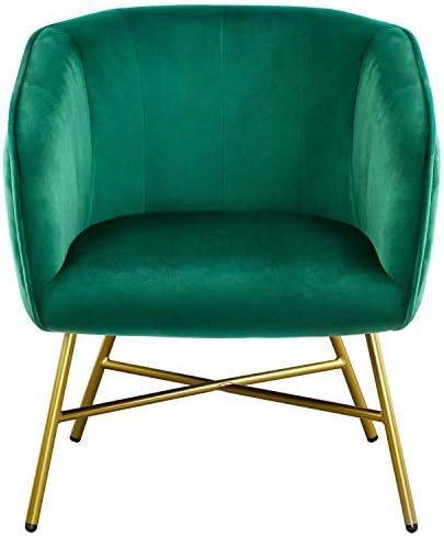 Yaheetech Living Room Chair, Modern Accent Chair, Soft Velvet Barrel Chair with Golden Metal Legs and Soft Padded for Living Room/Bedroom/Makeup Room/Study/Waiting Room, Green