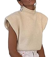 xxxiticat Women's Shoulder Pad Sweater Top Sleeveless Turtleneck Wide Shoulder Knitted Sweater Ju...