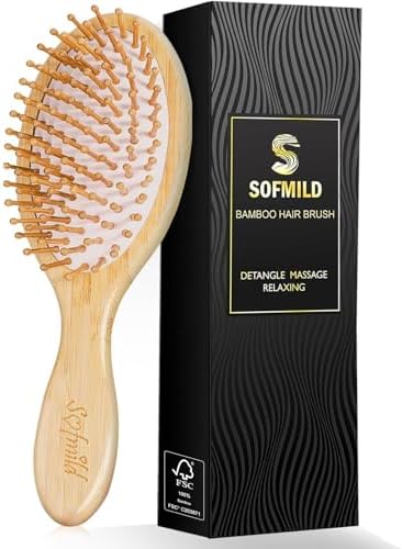 Bamboo Hair Brush for Hair Growth, Natural Bamboo Bristles Ergonomic Handle Hairbrush for Massaging Scalp, for Women Men and Kids All Hair Types