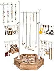 Emfogo Jewelry Organizer Stand - 6 Tier Jewelry Holder with Adjustable Height Necklace Holder Organizer Display &amp; Storage for Earrings Ring Bracelet (White Pole)