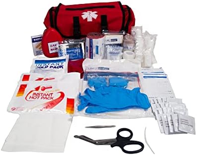 Line2design Emergency Fire First Responder Kit - Fully Stocked Ems Supplies First Aid Rescue Trauma Tactical Bag - Ems Emt Paramedic Complete Lifeguard Medical Supplies for Natural Disasters - Red