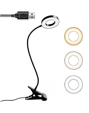 Clip on Desk Lamp, ZIKO Clip on Lights 48 LED USB Book Light 3 Color Modes 10 Brightness Dimmable Eye Protection Reading Light for Bed 360 Degree Flexible Gooseneck Clamp Lamp for Work Study
