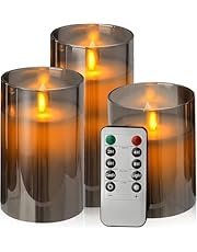 Flickering Flameless Candles, Most Realistic Swinging Wick LED Candles with Remote and Timer, Set of 3 Battery Operated Candles for Valentines Home Wedding Birthday Decoration(Grey)