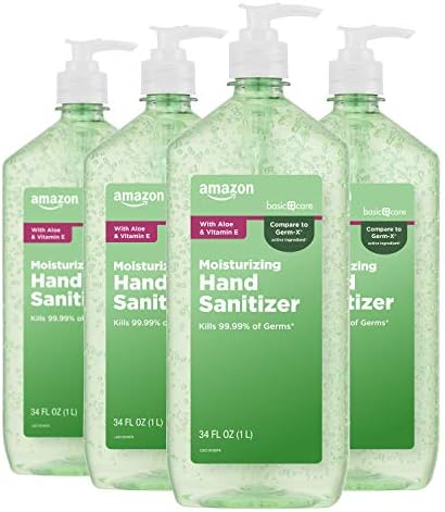 Amazon Basic Care - Aloe Vera Hand Sanitizer 62%, 34 fl oz (Pack of 4)