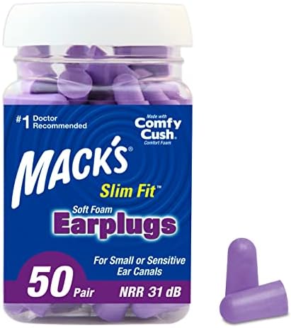 Mack's Slim Fit Soft Foam Earplugs, 50 Pair - Small Ear Plugs for Sleeping, Snoring, Traveling, Concerts, Shooting Sports & Power Tools | Made in USA