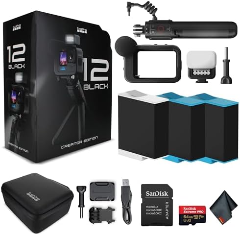 Go Pro HERO12 Black Creator Edition - Includes Volta (Battery Grip, Tripod, Remote), Media Mod, Light Mod, Enduro Battery - Waterproof Action Camera + 64GB Extreme Pro Card and 2 Extra Batteries