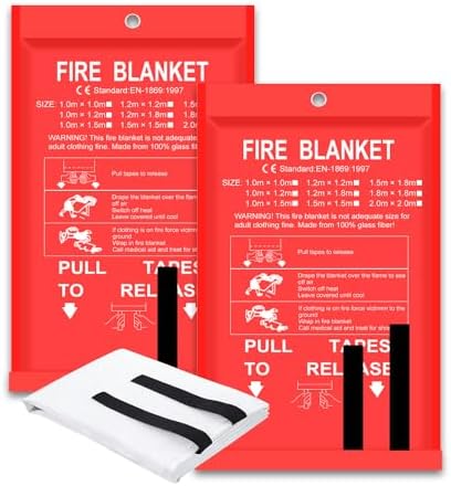 RAOARA Fire Blanket - 2 Pack 40" x 40" Fire Blanket for Home and Kitchen, Flame Suppression Fiberglass Fire Blankets for House, Camping, Grill, Car, Office, Warehouse, Emergency Fire Blanket