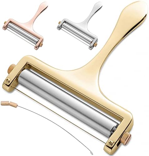 Bellemain Adjustable Thickness Cheese Slicer - Replacement Stainless Steel Cutting Wire Included - 1-year Warranty (Gold)