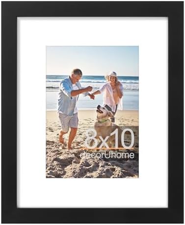 decorUhome 8x10 Picture Frame, Display Pictures 5x7 with Mat or 8x10 without Mat, Black Engineered Wood Photo Frame with Plexiglass for Wall & Tabletop Display, Picture Frames 8x10 Set of 1