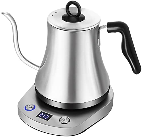 HOMOKUS Electric Gooseneck Kettle with Temperature Control - Pour Over Kettle for Coffee and Tea with 6 Temp Presets - 100% Stainless Steel Inner - 1000W Rapid Heating - 0.8L