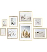 ArtbyHannah 8 Pack Neutral Gallery Wall Frame Set, Gold Picture Frames Collage Wall Decor with De...