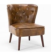 Furniliving Living Room Chair Mid Century Modern Chair Faux Leather Chair Tufted Accent Chair wit...