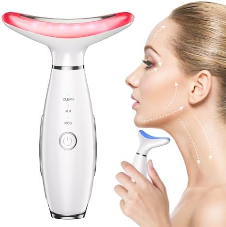 Neck Face Beauty Device, Skin Care Face Massage,3 in 1 Facial Massager, Face Sculpting Tool with Thermals, Vibration (White)