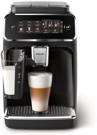 Philips 3300 Series Fully Automatic Espresso Machine - LatteGo Milk System, 5 Coffee Varieties, Intuitive Touch Display, SilentBrew, 100% Ceramic Grinder, AquaClean Filter, Glossy Black (EP3341/50)