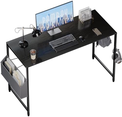 Pamray 47 Inch Computer Desk for Small Spaces with Storage Bag, Home Office Work Desk with Headphone Hook, Small Office Desk Study Writing Table