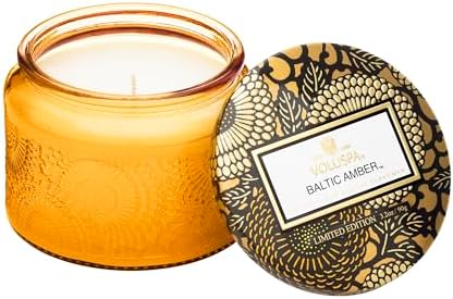 Voluspa Baltic Amber, Petite Candle Jar, 3.2 Ounce, 25 Hour Burn Time, All Natural Wicks and Coconut Wax for Clean Burning, Vegan, Poured in the USA