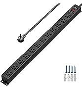 12-Outlet Slim Wall Mount Power Strip Surge Protector with Flat Plug Heavy Duty Mountable Power B...