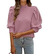 PRETTYGARDEN 3/4 Sleeve Tops for Women 2024 Dressy Casual Mock Neck Puff Texture Blouse Knit Work...