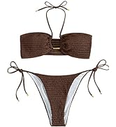 SweatyRocks Women's 2 Piece Bathing Suit Ribbed Tie Side Halter Bikini Swimsuit