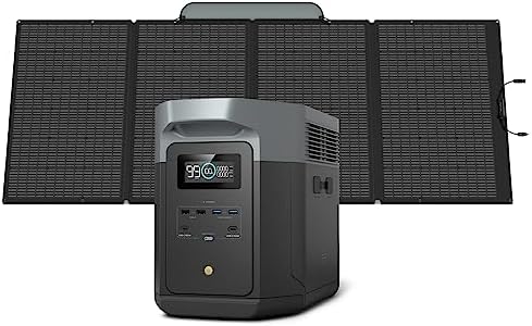 EF ECOFLOW Solar Generator DELTA 2 Max 2048Wh With 400W Solar Panel, LFP Battery Portable Power Station Up to 3400W AC Output Fast Charging 0-80% in 43 Min solar powered generator For Camping, RV