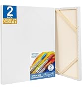FIXSMITH Stretched White Blank Canvas - 24x36 Inch, 2 Pack,Primed Large Canvas,100% Cotton,5/8 In...