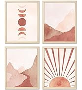 ArtbyHannah 4-Pack 11x14 Framed Boho Wall Art In Decorative Warm Tone with Mid Century Prints of ...